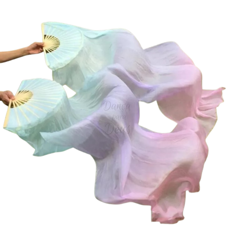 Par Leque Dança Fan Véu Cor Pastel